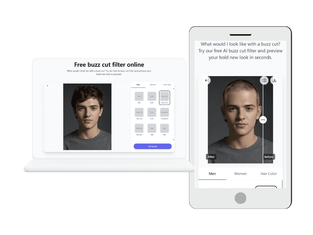 Buzz cut try-on on multiple devices
